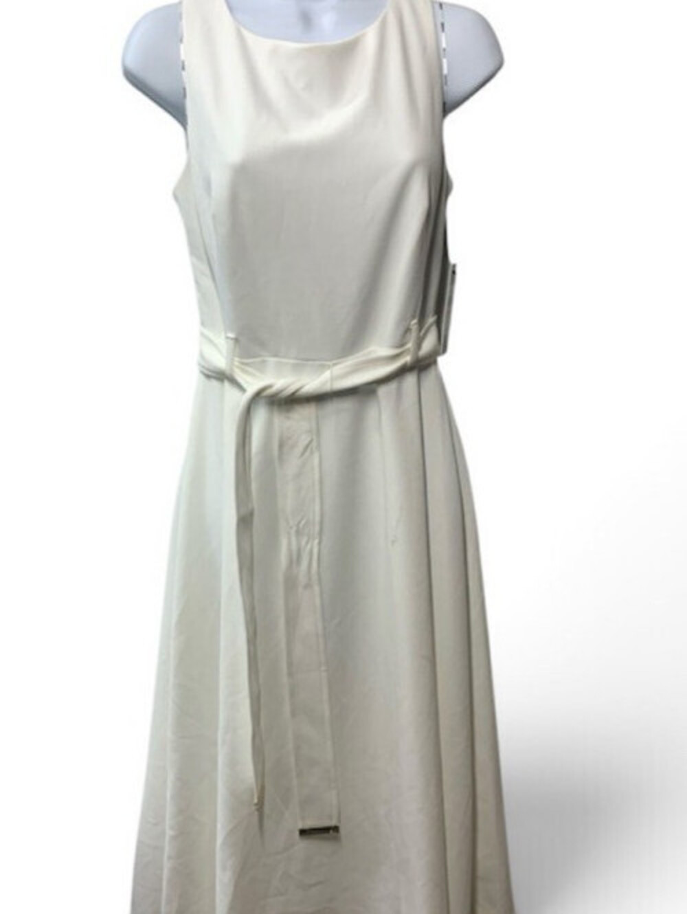 DKNY Women's Sleeveless Jewel Neck Scuba Crepe Removable Belt Midi Dress Size 2